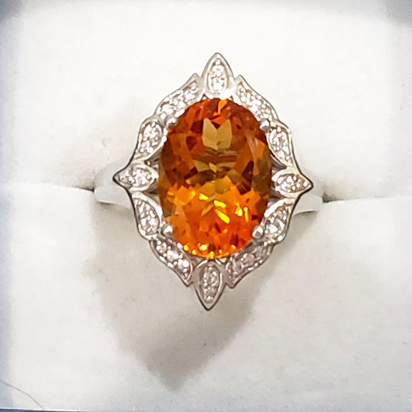 Natural Gaucha Citrine & White Zircon fancy halo ring in Plat/925 Sterling sz 8 - Picture 1 of 6
